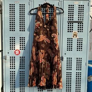 Y2K Brown & Tan Paisley Halter Neck Midi Dress NWT